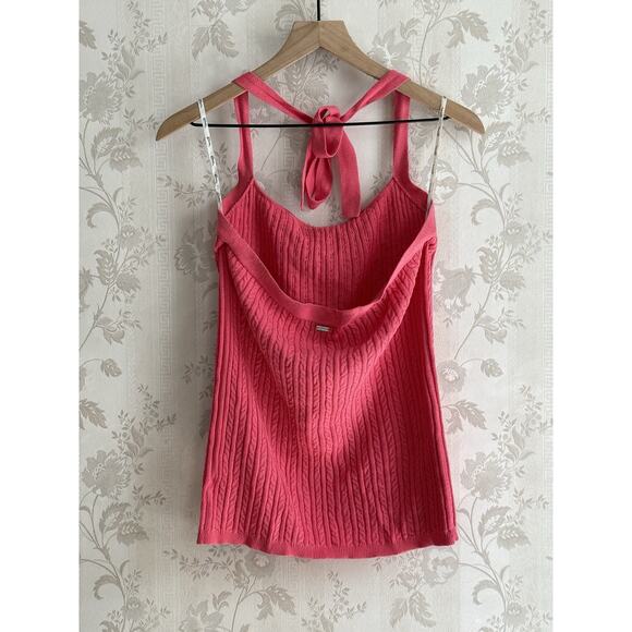 Vtg Y2k Guess Halter Top Sz XL Cable Knit Sweater Tie Pink Preppy Nautical - Picture 2 of 9